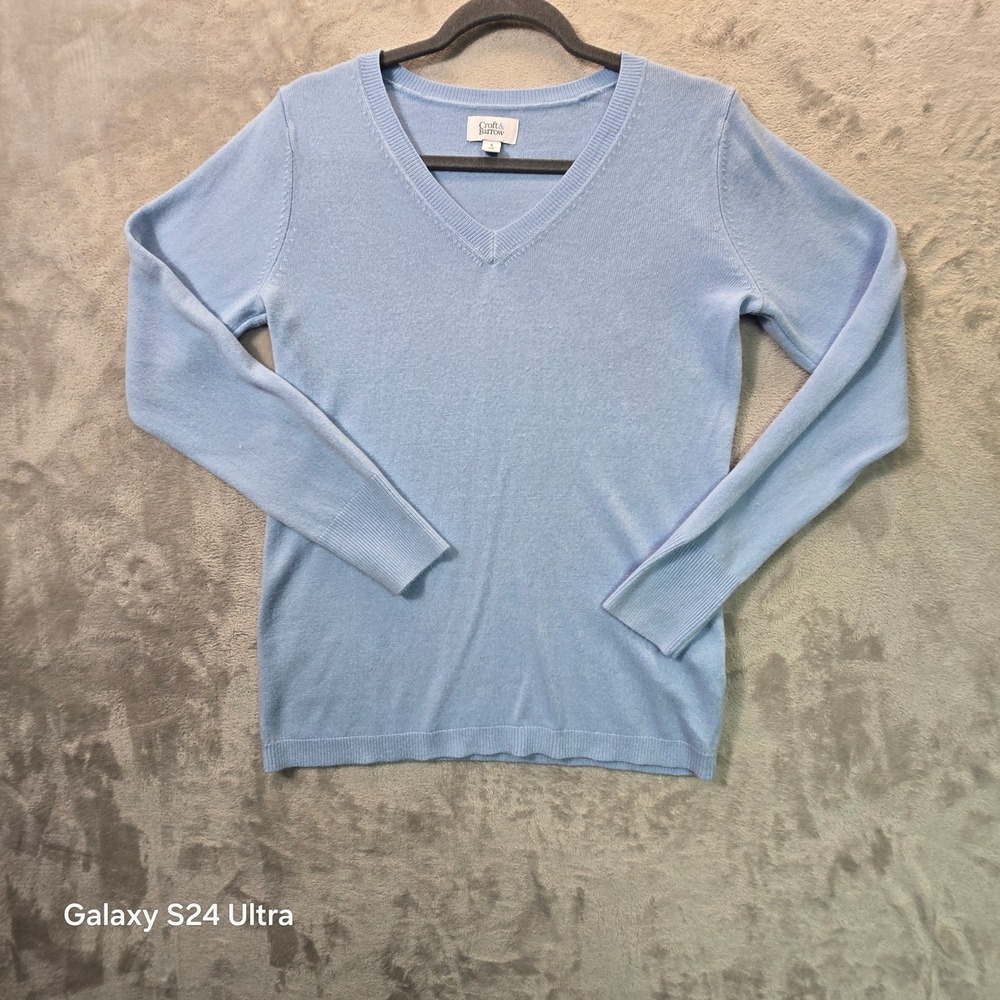 Croft & Barrow Womens V-Neck Sweater Light Blue Long Sleeve Acrylic Small